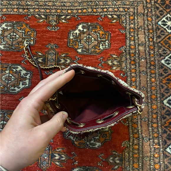 Tory Burch Fleming Tweed mini bucket bag red burgundy - Picture 3 of 4